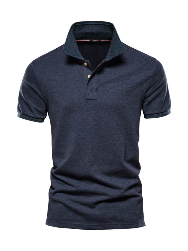 Men's solid color lapel short-sleeved POLO shirt