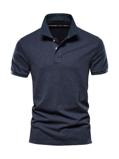 Men's solid color lapel short-sleeved POLO shirt
