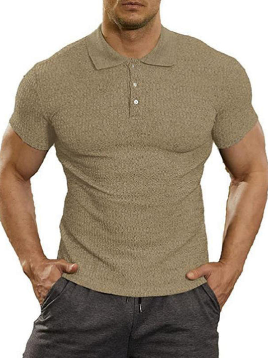 Men's Solid Color Short Sleeve Sweater Polo Top