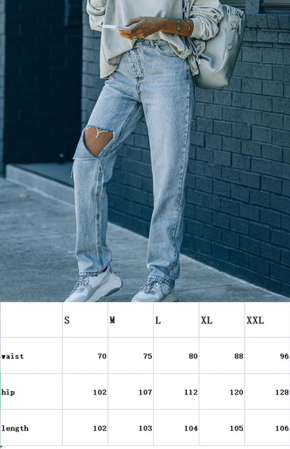 Women's Irregularly Ripped Denim Trousers