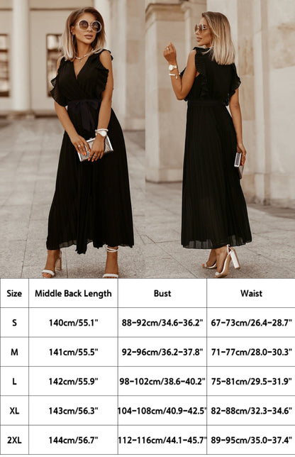 Lotus Leaf Sleeve Chiffon Pleated Dress