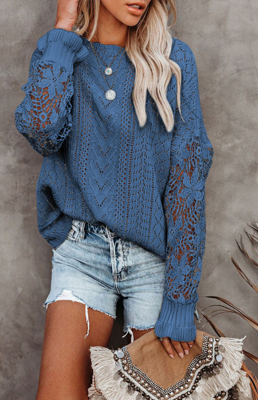 Long Sleeve Cutout Petal Sleeve Sweater - Serenity Land fashion