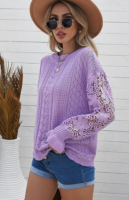 Long Sleeve Cutout Petal Sleeve Sweater - Serenity Land fashion