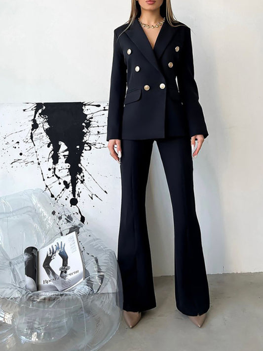 Women's Black button top lapel suit - Serenity Land fashion