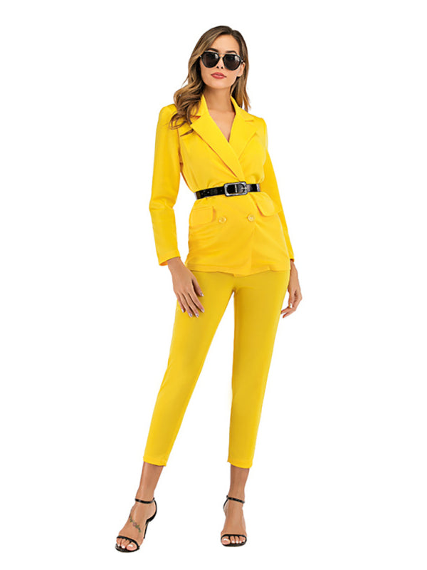 Women's yellow lapel suit - Serenity Land fashion