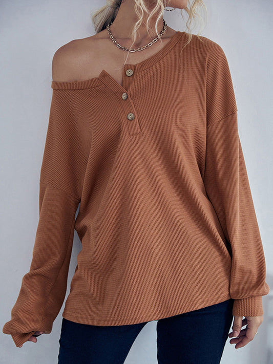 Casual Solid Color Long Sleeve Knitted Sweater - Serenity Land fashion