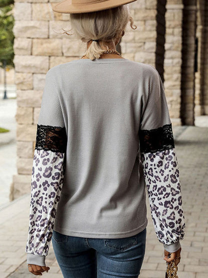 Color Block Lace Cheetah Print Sweatshirt