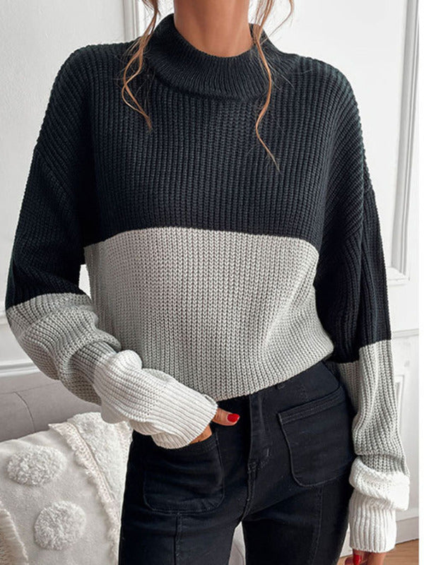 Color Block Ombre Knitted Sweater With High Neckline - Serenity Land fashion