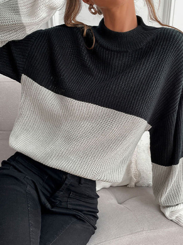 Color Block Ombre Knitted Sweater With High Neckline - Serenity Land fashion