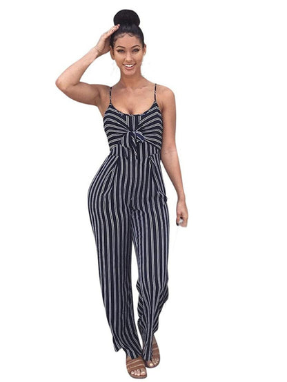 Striped camisole wide leg jumpsuit - Serenity Land fashion