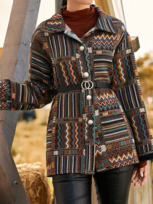 Jacquard Lapel Wool Coat - Serenity Land fashion