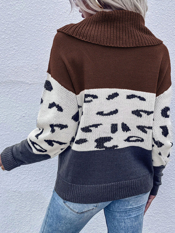 Cowl Neck Sweater With Colorblock Print - Serenity Land fashion