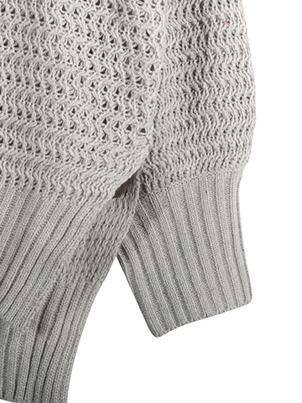 Casual Half Turtleneck Dropped Sleeve Side Slit Sweater - Serenity Land fashion