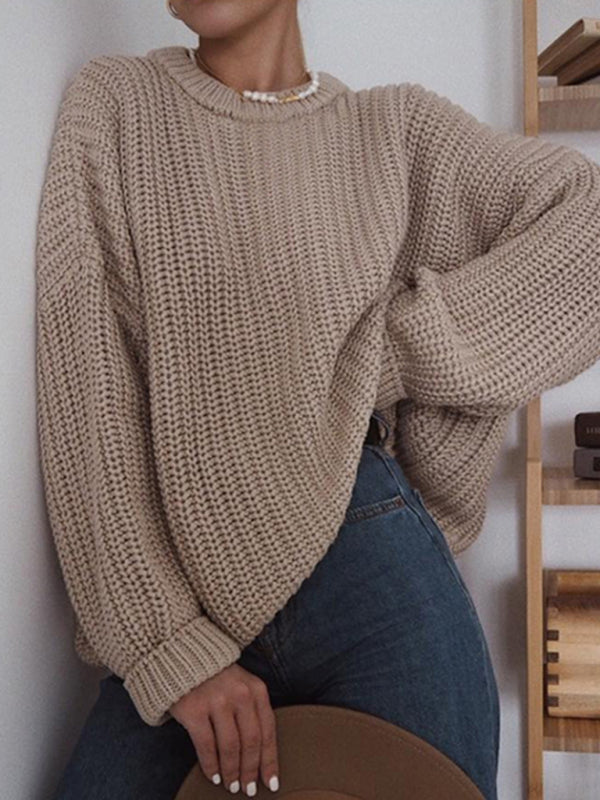 Loose Fit Pullover Scoop Neck Sweater - Serenity Land fashion