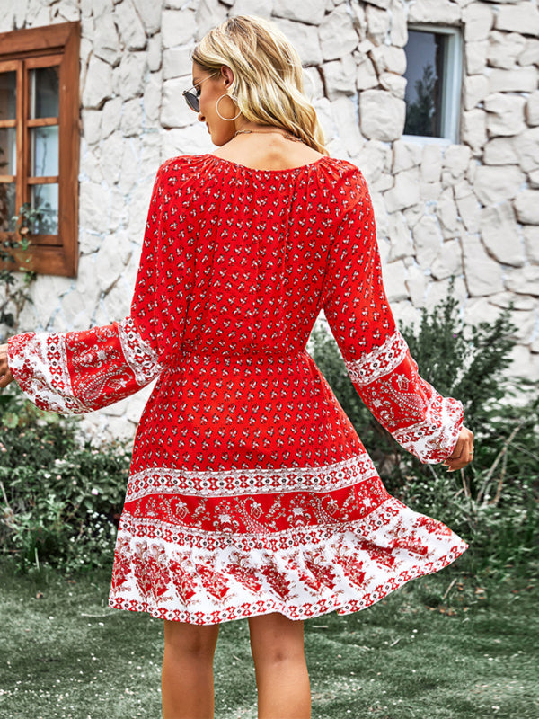 Long Sleeve Chiffon Scoop Neck Mini Dress - Serenity Land fashion