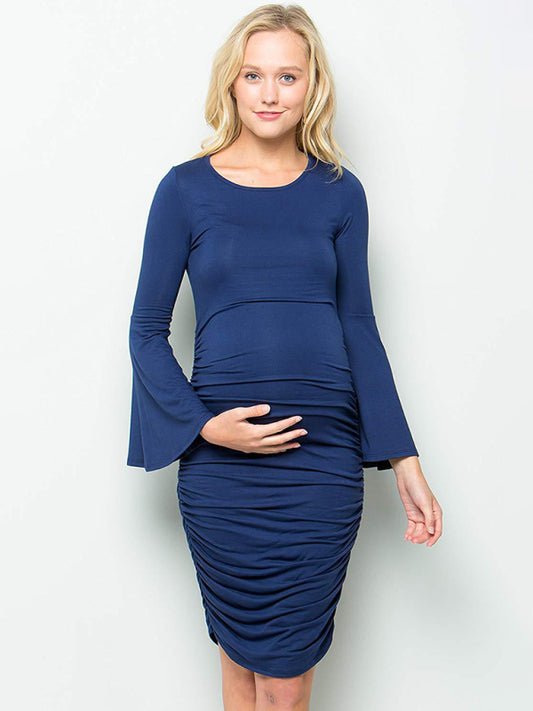 Women’s Ruched Midi Length Maternity Dress - Serenity Land fashion