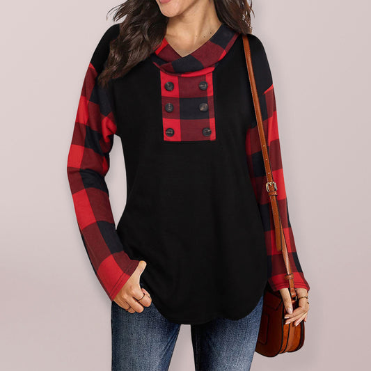 Combo Color Plaid Hoodie With Decorative Buttons - Serenity Land fashion