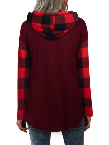 Combo Color Plaid Hoodie With Decorative Buttons - Serenity Land fashion