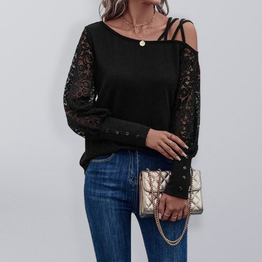Solid Color Lace Sleeve Blouse