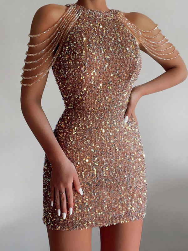 Sequin Shoulder Straps Body-con Minidress - Serenity Land fashion