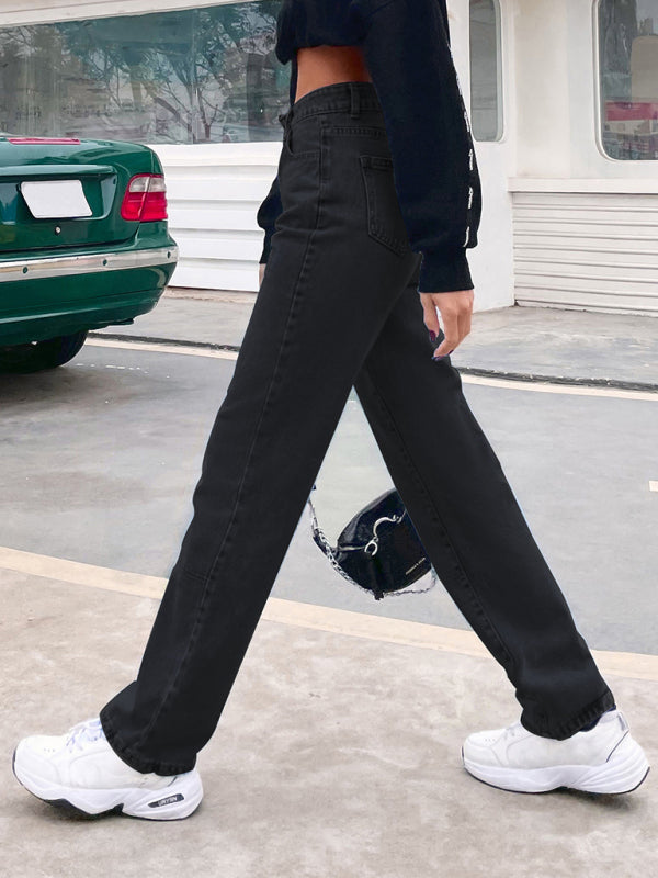 High Waist Straight-leg Denim Jeans - Serenity Land fashion