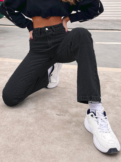 High Waist Straight-leg Denim Jeans - Serenity Land fashion