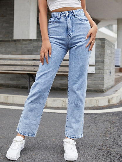 High Waist Straight-leg Denim Jeans - Serenity Land fashion