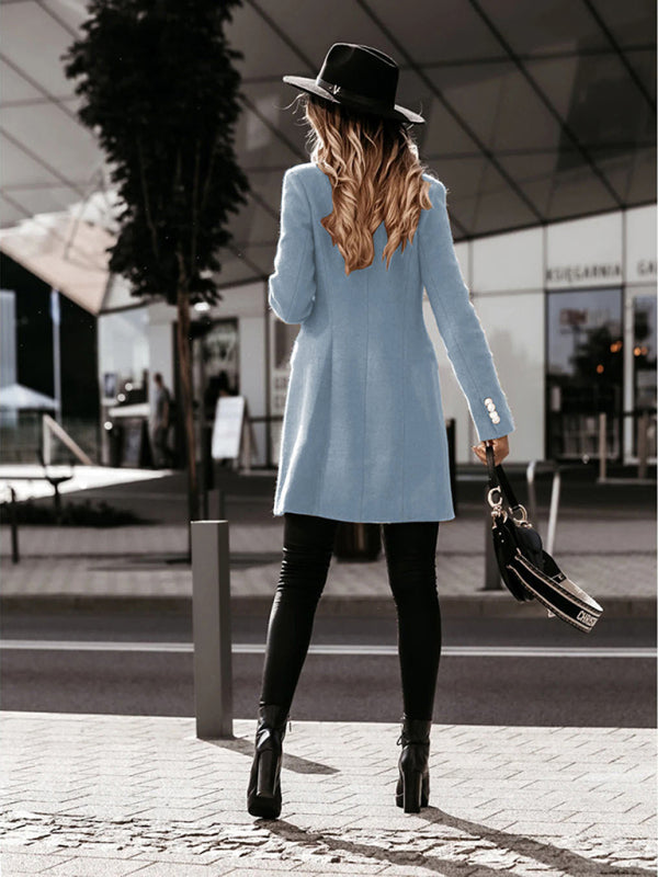 Long sleeve double breasted woolen coat - Serenity Land fashion