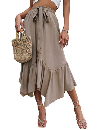 Solid Color Asymmetric Ruffle Skirt - Serenity Land fashion