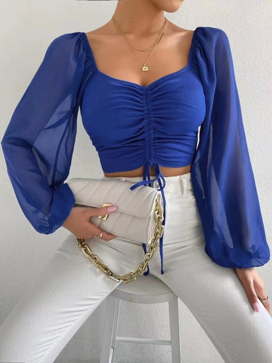 Women's Puff Blouse With Ruched Front