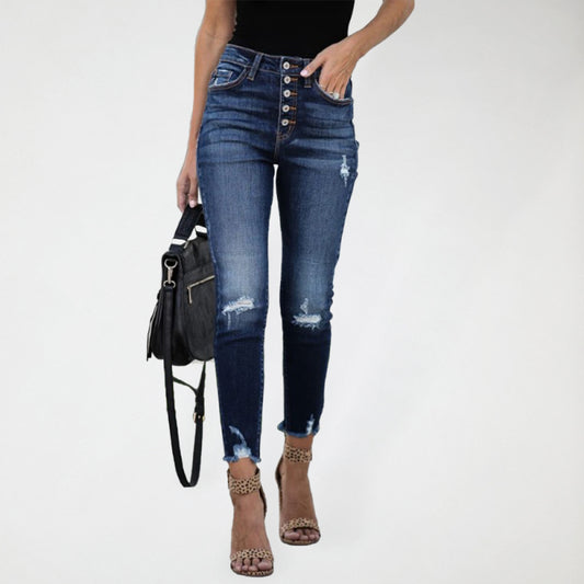Ripped High Waist Crop Skinny Jeans - Serenity Land fashion