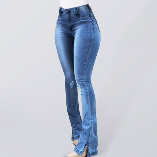High Waist Slit Hem Flare Jeans - Serenity Land fashion