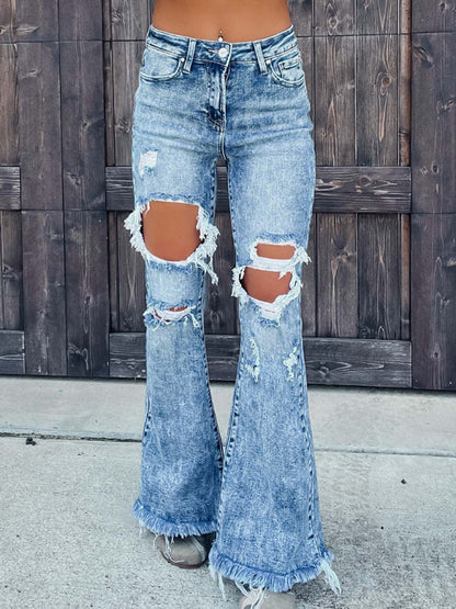 Ripped Flare Leg Jeans - Serenity Land fashion