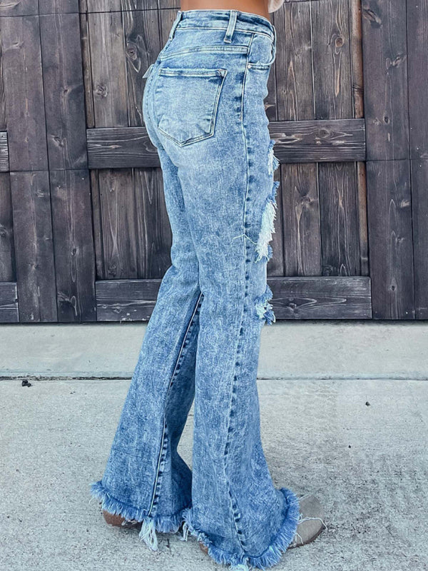 Ripped Flare Leg Jeans - Serenity Land fashion