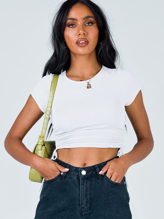 Solid Color Ruched Crop T-shirt