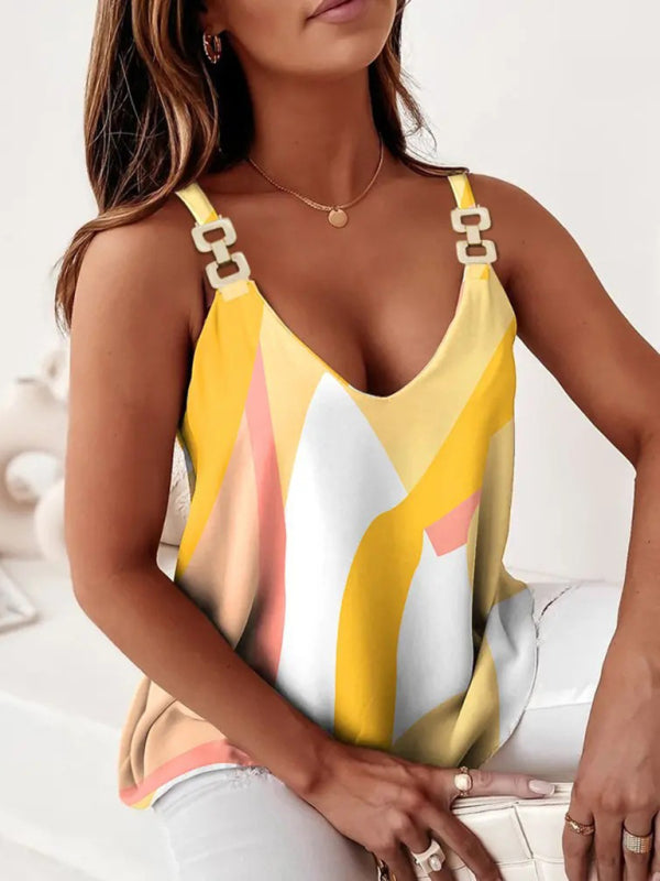 Color Block Chain Strap Knit Blend Halter Top