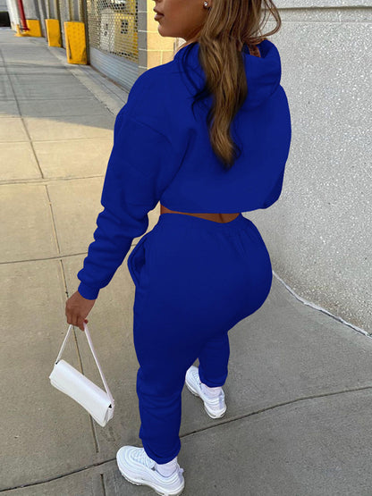 Women's Solid Color Hoodie & Drawstring Trousers with Vest Three-Piece Suit