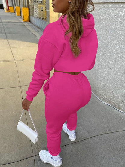 Women's Solid Color Hoodie & Drawstring Trousers with Vest Three-Piece Suit