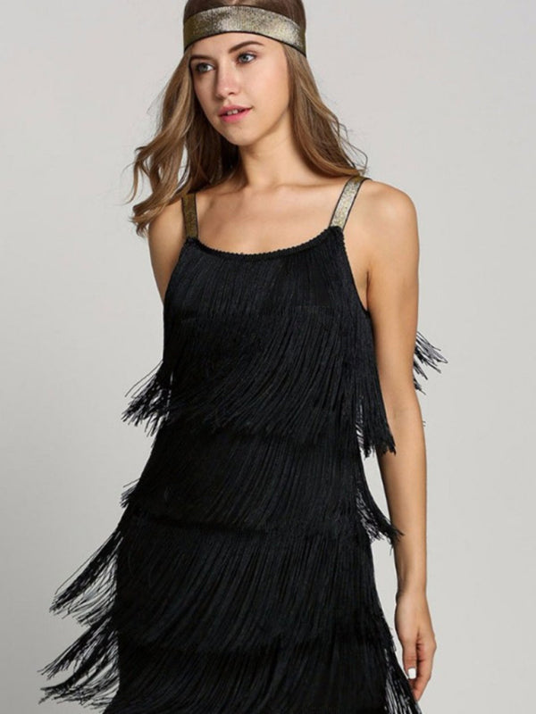 Paneled Tassel Sleeveless A-Line Skirt Dress - Serenity Land fashion