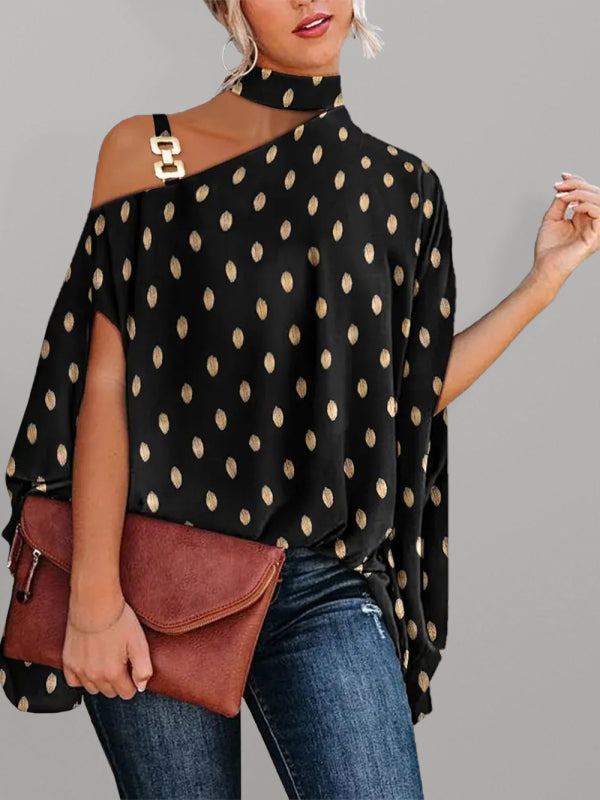 Halter Neck Dolman Sleeve Print Shirt - Serenity Land fashion
