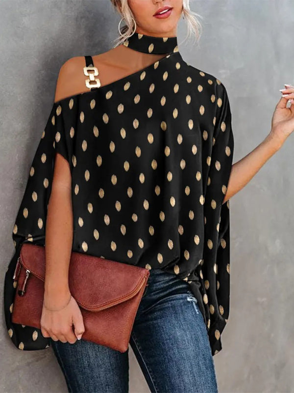 Halter Neck Dolman Sleeve Print Shirt - Serenity Land fashion