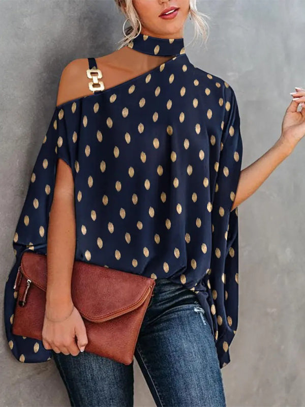 Halter Neck Dolman Sleeve Print Shirt - Serenity Land fashion