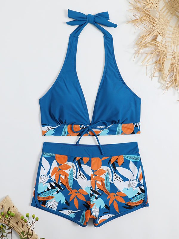 Split High Waist Boxer Ties Bikini - Serenity Land fashion