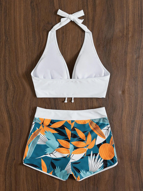 Split High Waist Boxer Ties Bikini - Serenity Land fashion