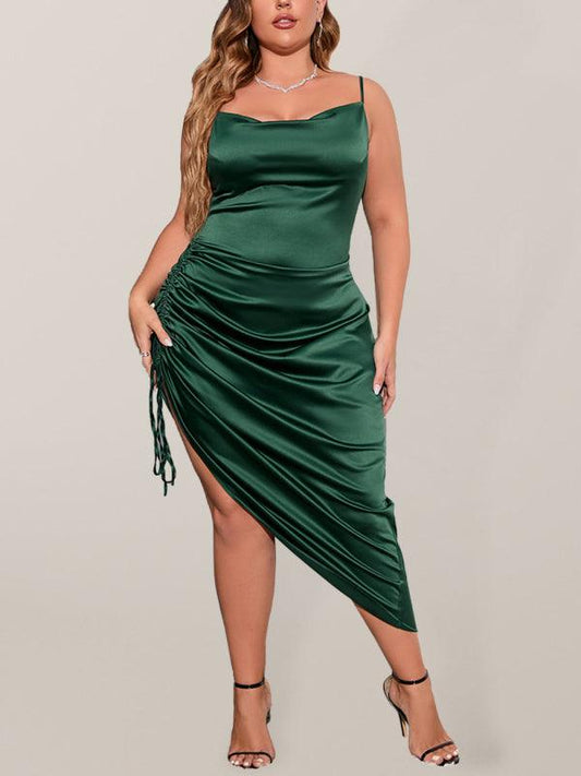 Pile Neck Pleated Backless Dress - Serenity Land fashion