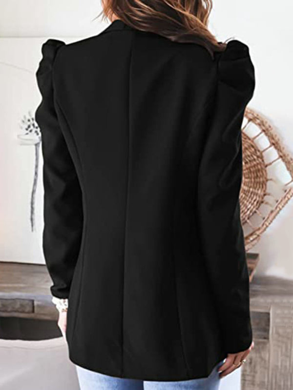 long-sleeved shoulder pad puff sleeve slim suit - Serenity Land fashion