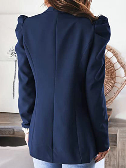 long-sleeved shoulder pad puff sleeve slim suit - Serenity Land fashion