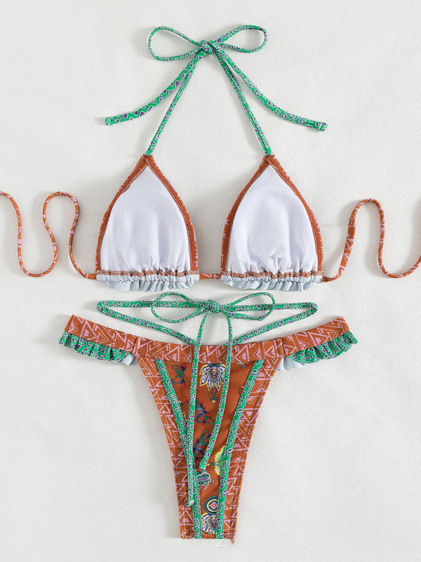 Women's print halter neck tie bikini - Serenity Land fashion