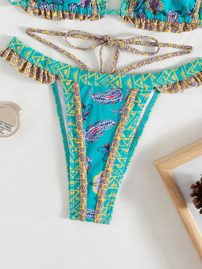 Women's print halter neck tie bikini - Serenity Land fashion