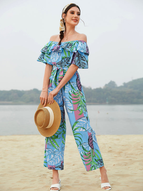 Printed Off-the-shoulder Jumpsuit - Serenity Land fashion